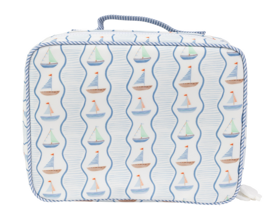 The Lunchbox-Sailboats by Apple of my Isle, wipeable coated fabric, refined sailboat pattern