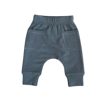 Baby Sprouts gray wash pocket pants for infants and toddlers, neutral-toned bottoms with practical pockets