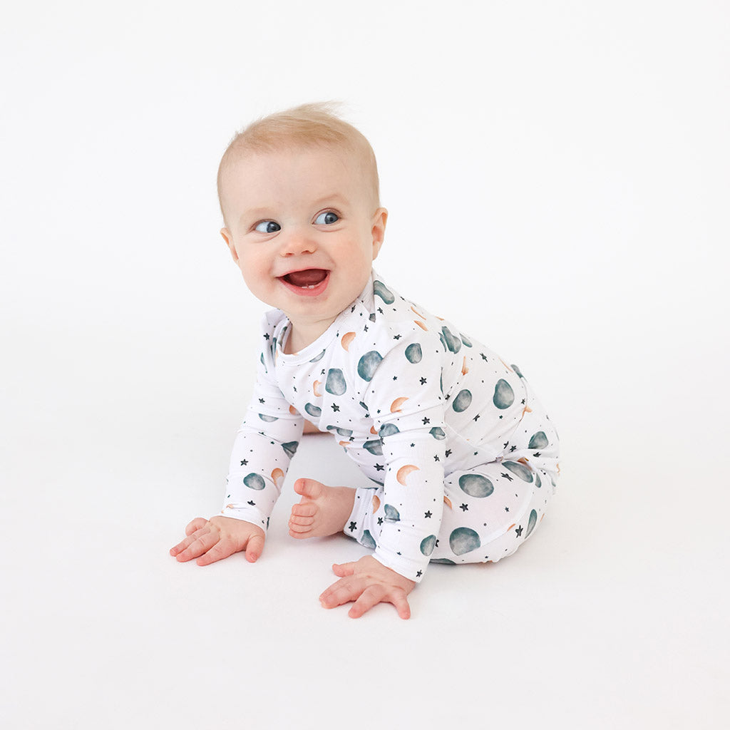 Posh Peanut Roux two-piece pajamas with reversible zipper in soft bamboo viscose