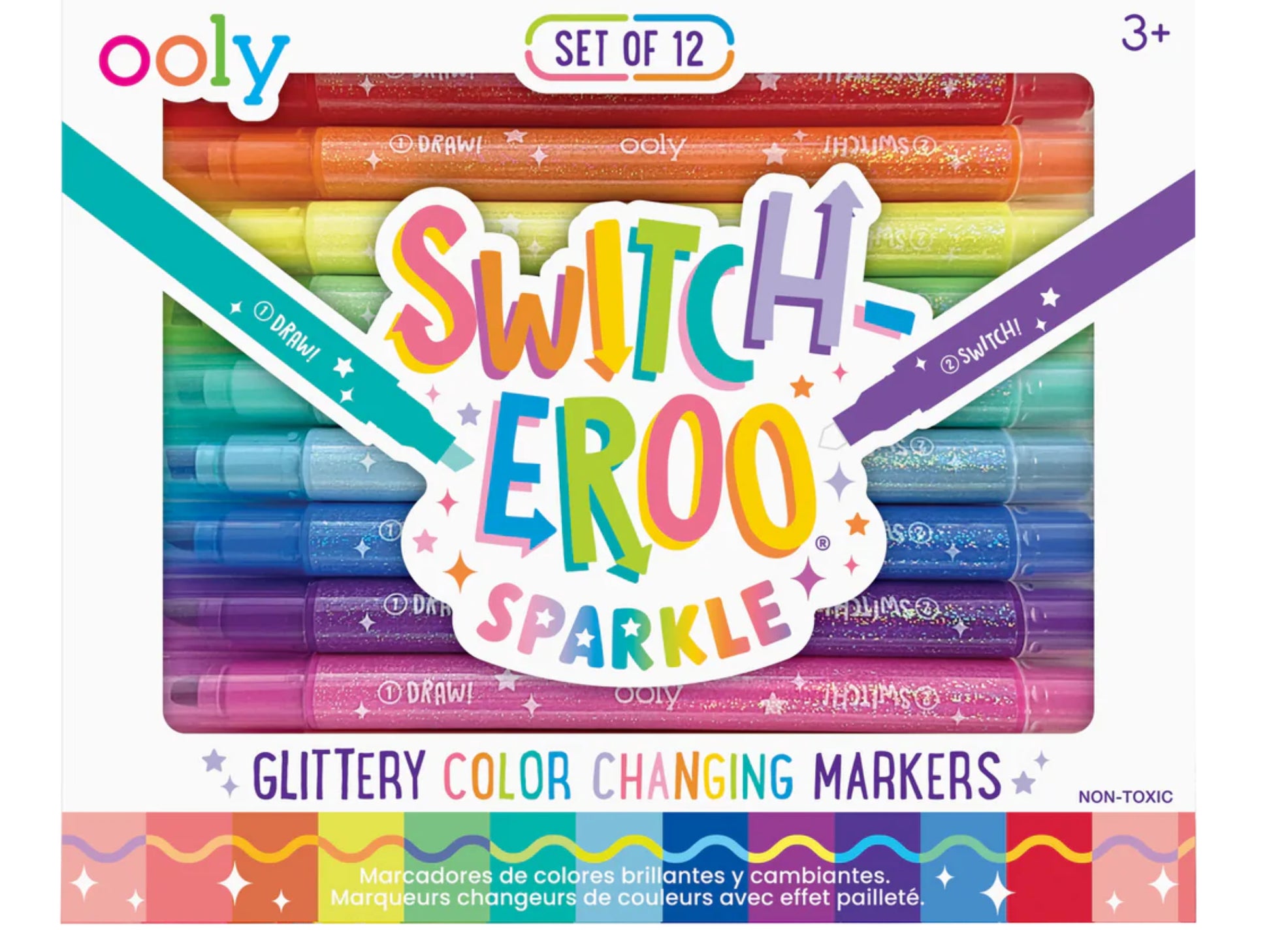 Ooly Switch-Eroo Color-Changing Markers set with twelve dual-tip glitter and mystery shade markers