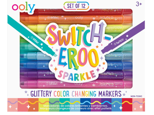 Ooly Switch-Eroo Color-Changing Markers set with twelve dual-tip glitter and mystery shade markers