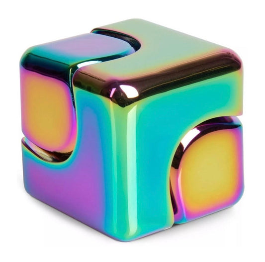 Watchitude Spin Cube fidget spinner in polished metal with cube-shaped design for smooth, continuous spinning