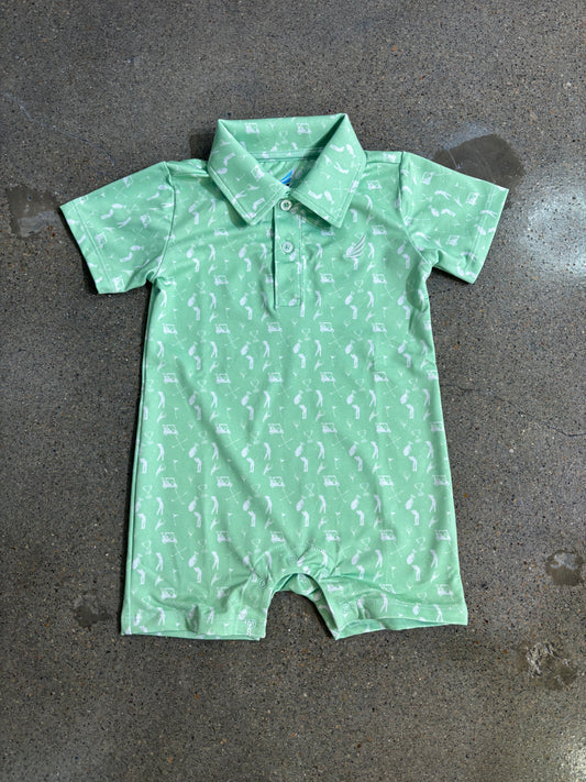 Banksy Romper-Light Green w/golfers