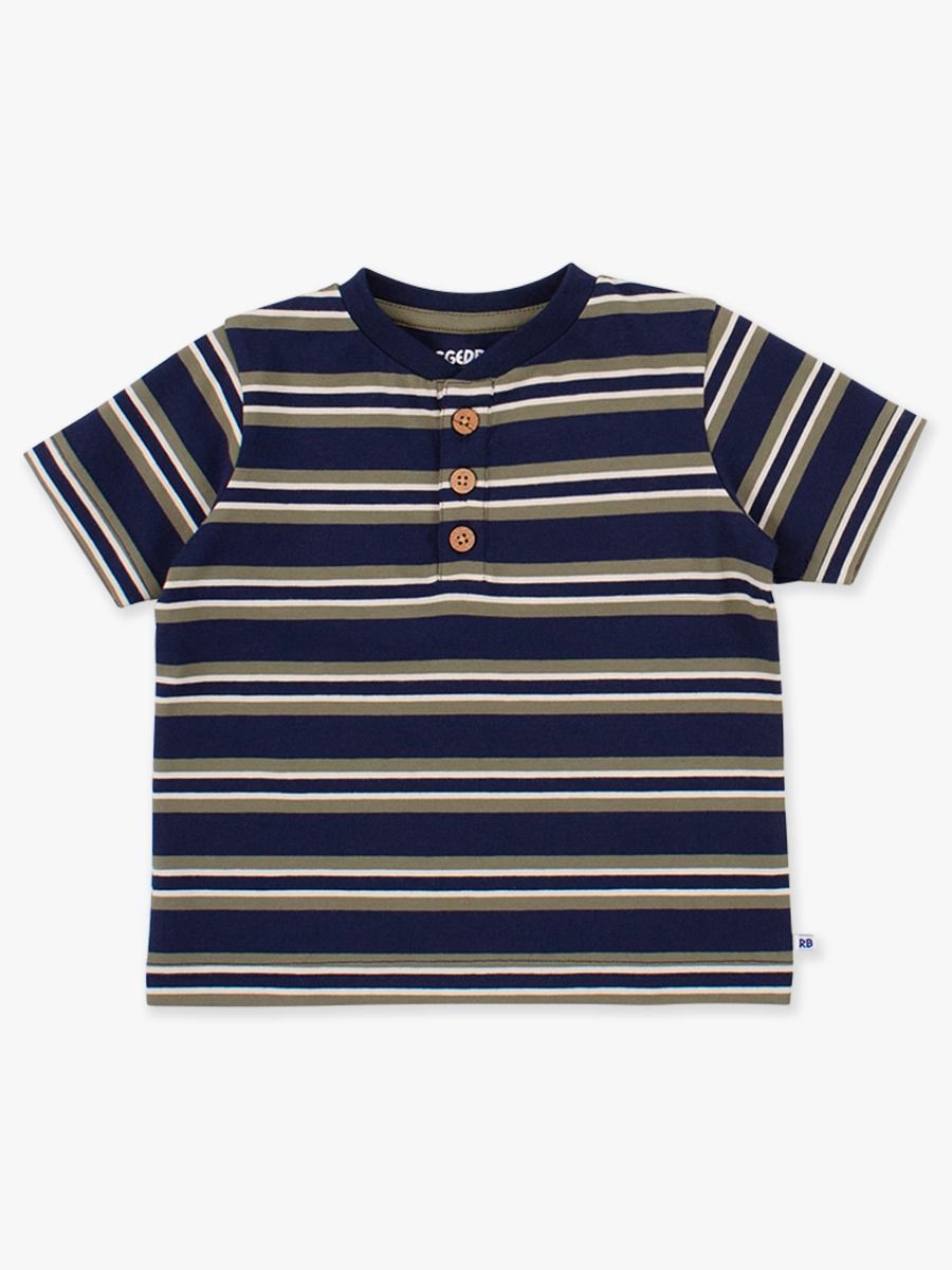 SS Henley-Dark Navy & Olive Stripe-Rugged Butts