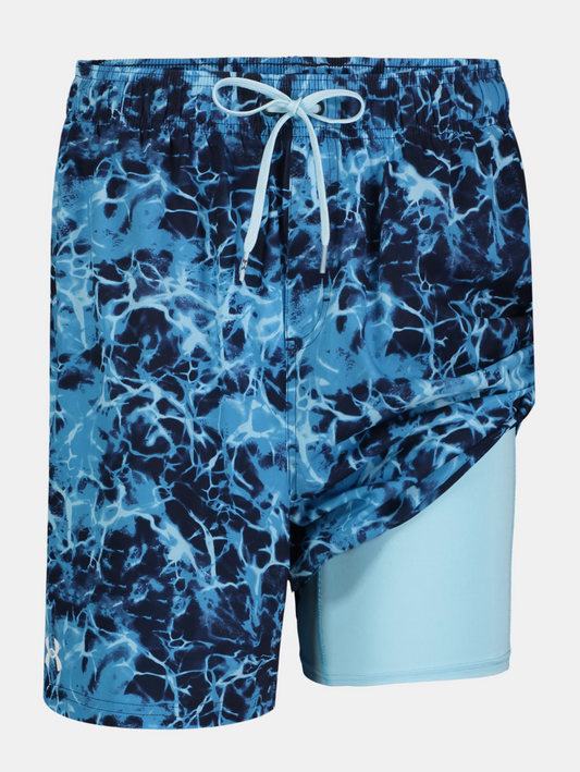 Under Armour Boys' Compression Volley Shorts in Ether Blue, water-resistant quick-drying hybrid shorts