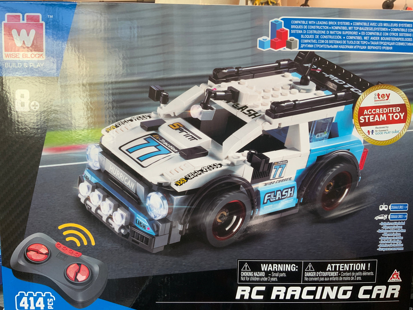 LV RC Racecar Wise Block 414-piece building set with heirloom-quality construction blocks
