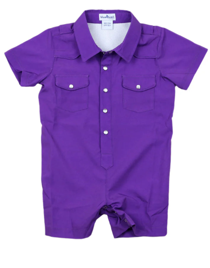 Gameday Pearl Snap Romper-Blue Quail