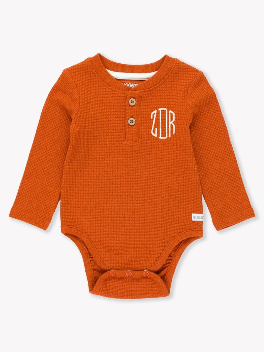 Waffle Knit Henley Bodysuit-Rust, Rugged Butts