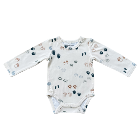 Long Sleeve Bodysuit with subtle footprints design by Baby Sprouts in neutral tone