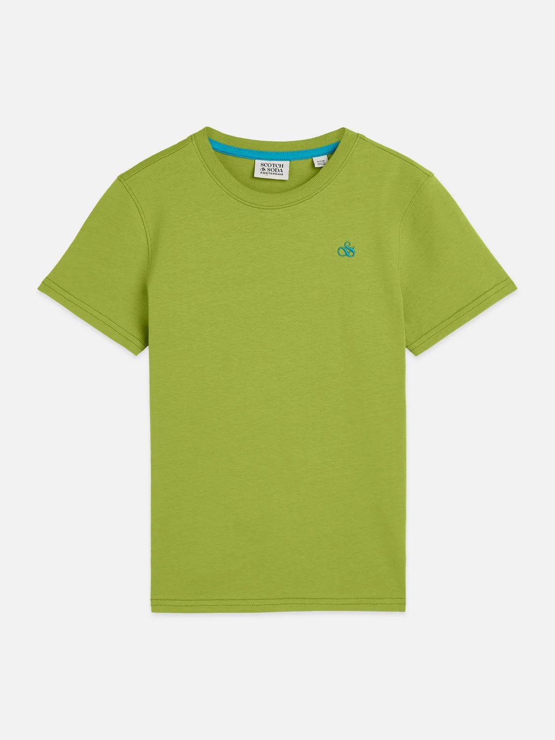 Spinach green short-sleeve t-shirt with chest embroidery, round neckline, regular fit