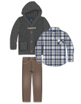 3pc Hooded Cardigan & Cord Set-Dark Grey