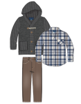 Andy & Evan, 3pc Hooded Cardigan & Cord Set-Dark Grey