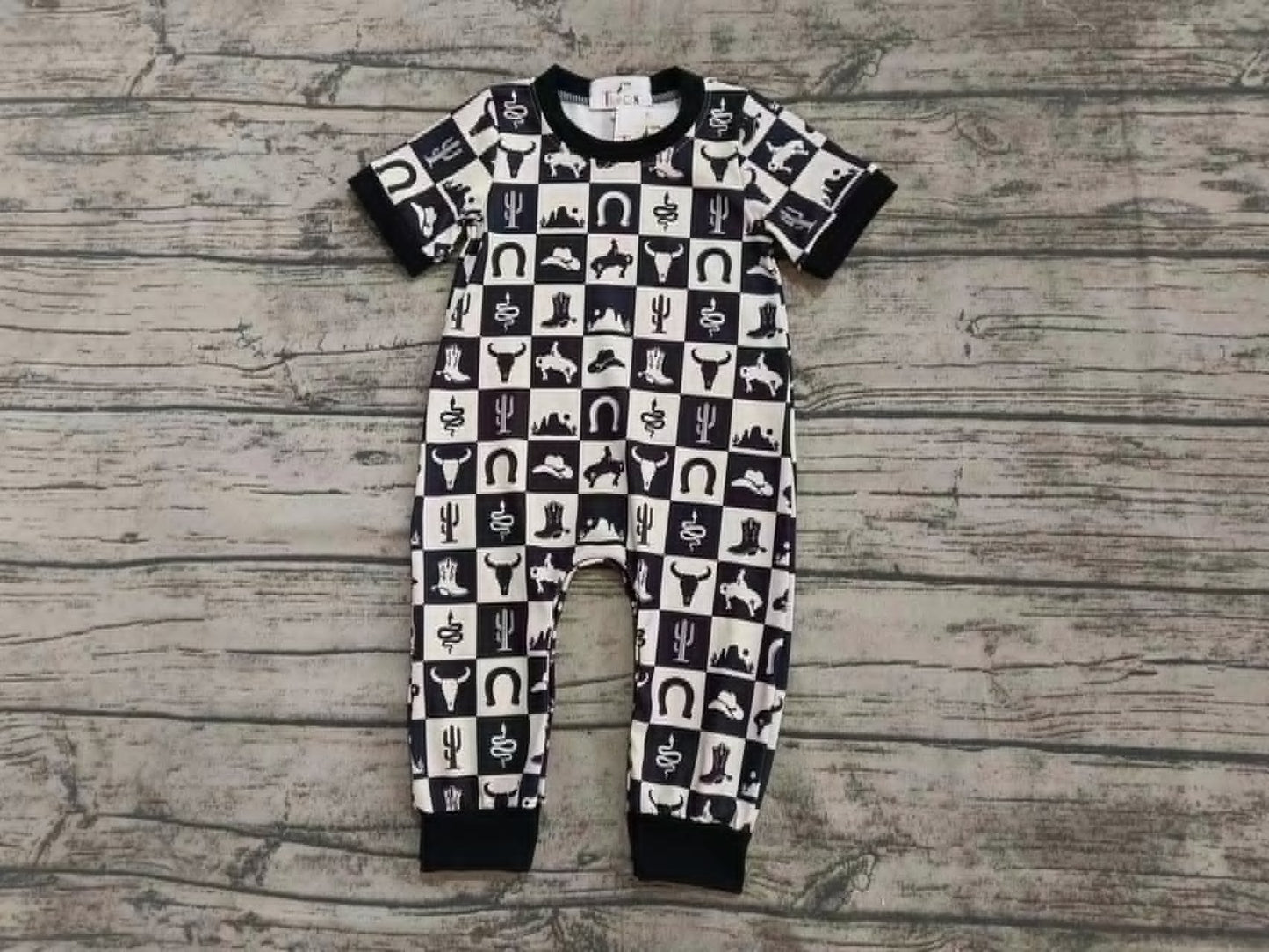 Western Checkerboard Button Up & Romper-TwoCan/Wellington