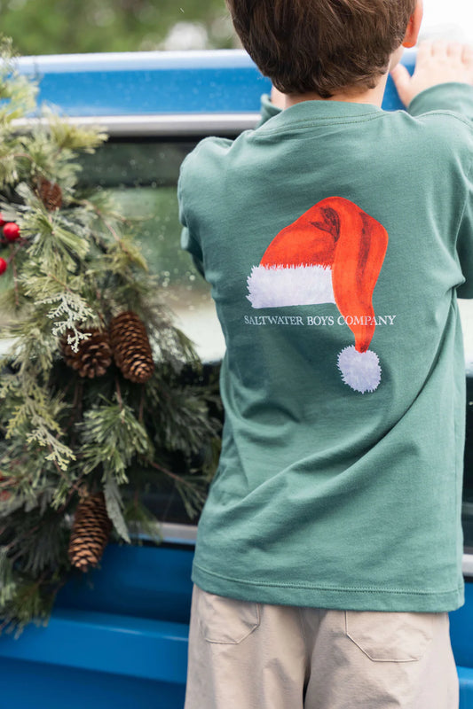 Saltwater Boys Santa Hat Graphic Tee in soft Peruvian cotton with pocket detail