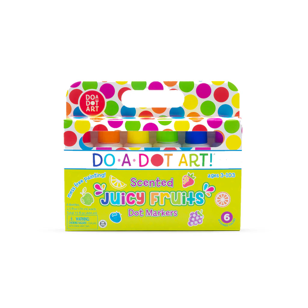 Do-A-Dot 6-pack scented Juicy Fruits dot markers in assorted colors with fruit-inspired scents