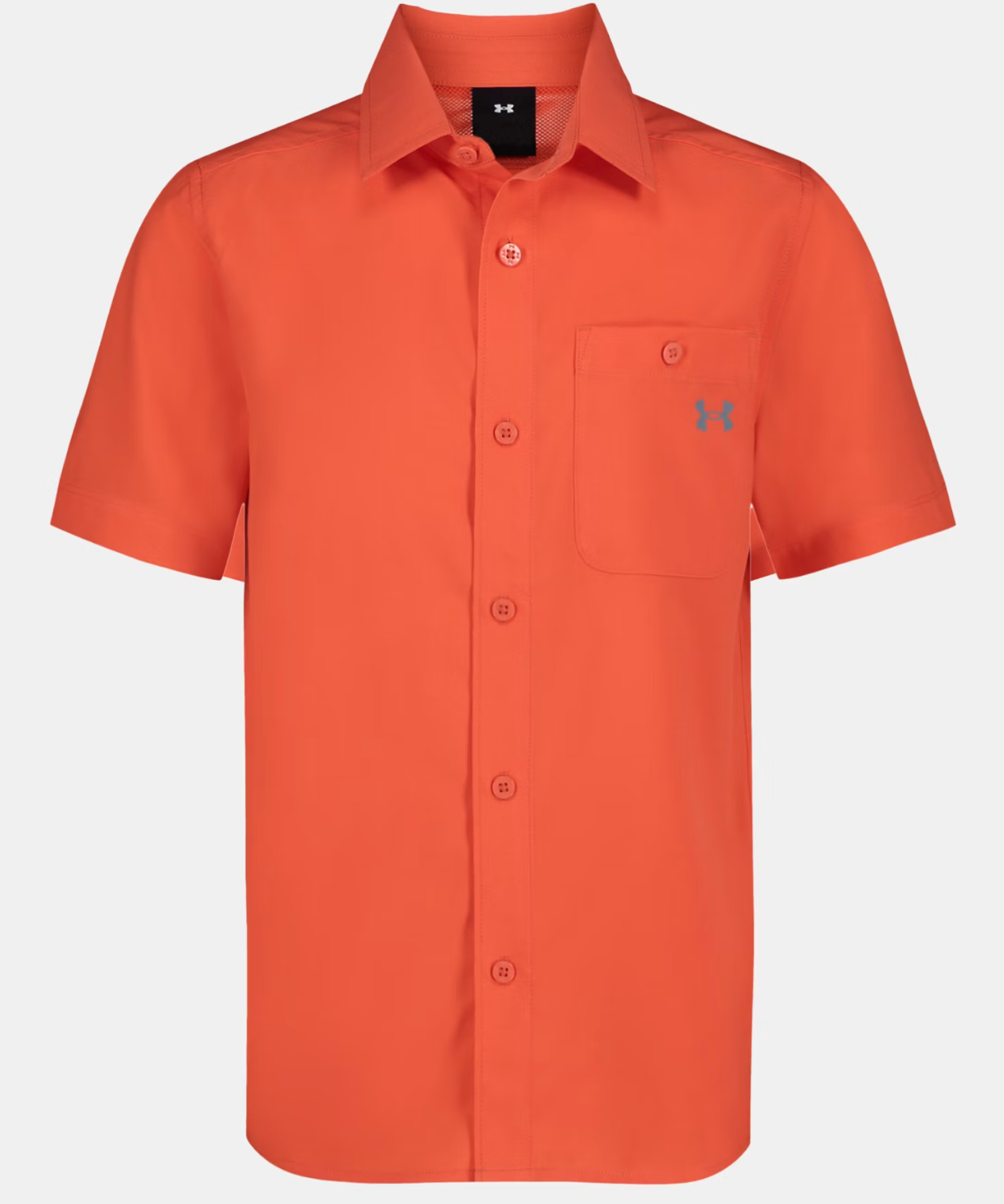 Under Armour Drift Tide Boys' Fishing Shirt in Fire Red, short-sleeve button-down with spread collar
