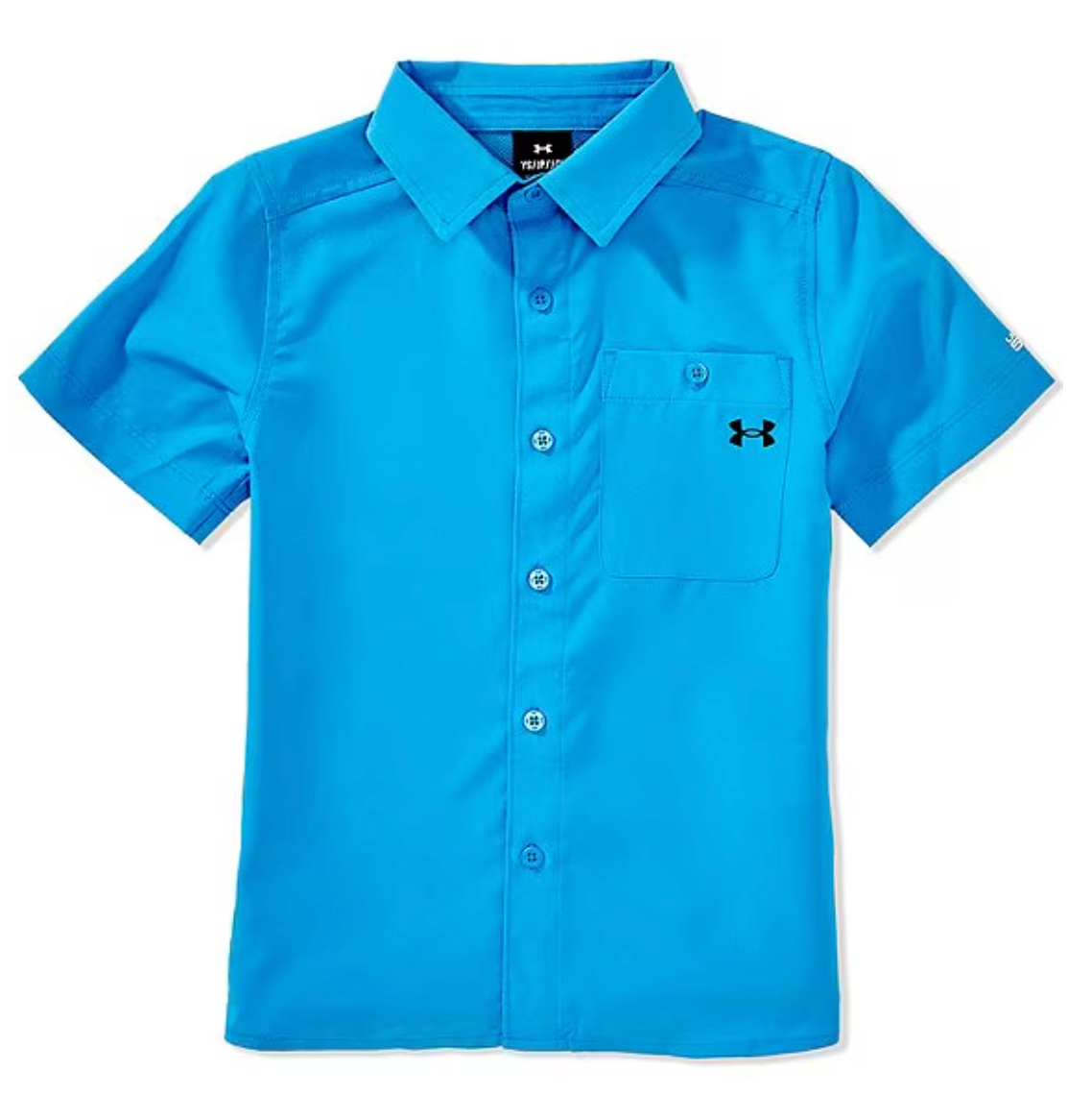 Under Armour Drift Tide short-sleeve fishing shirt in Ether Blue with button-down front and chest pocket