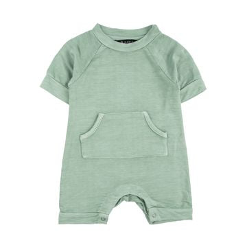 SS Henry Romper in Crocodile Green by Miki Miette, soft cotton with snap closures