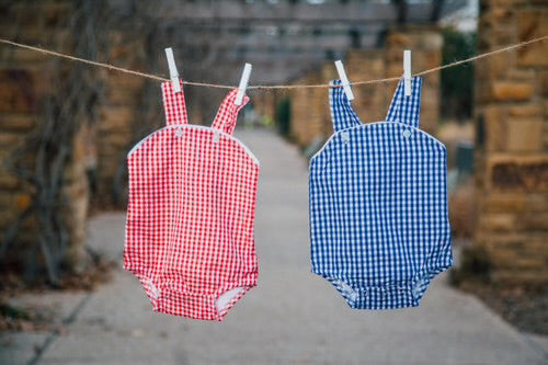 Unisex Sunsuit-Navy Gingham, Love that Cotton
