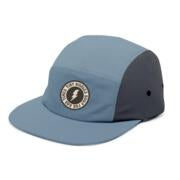 Lakeside trucker hat in dust blue and black by Tiny Whales, structured classic silhouette