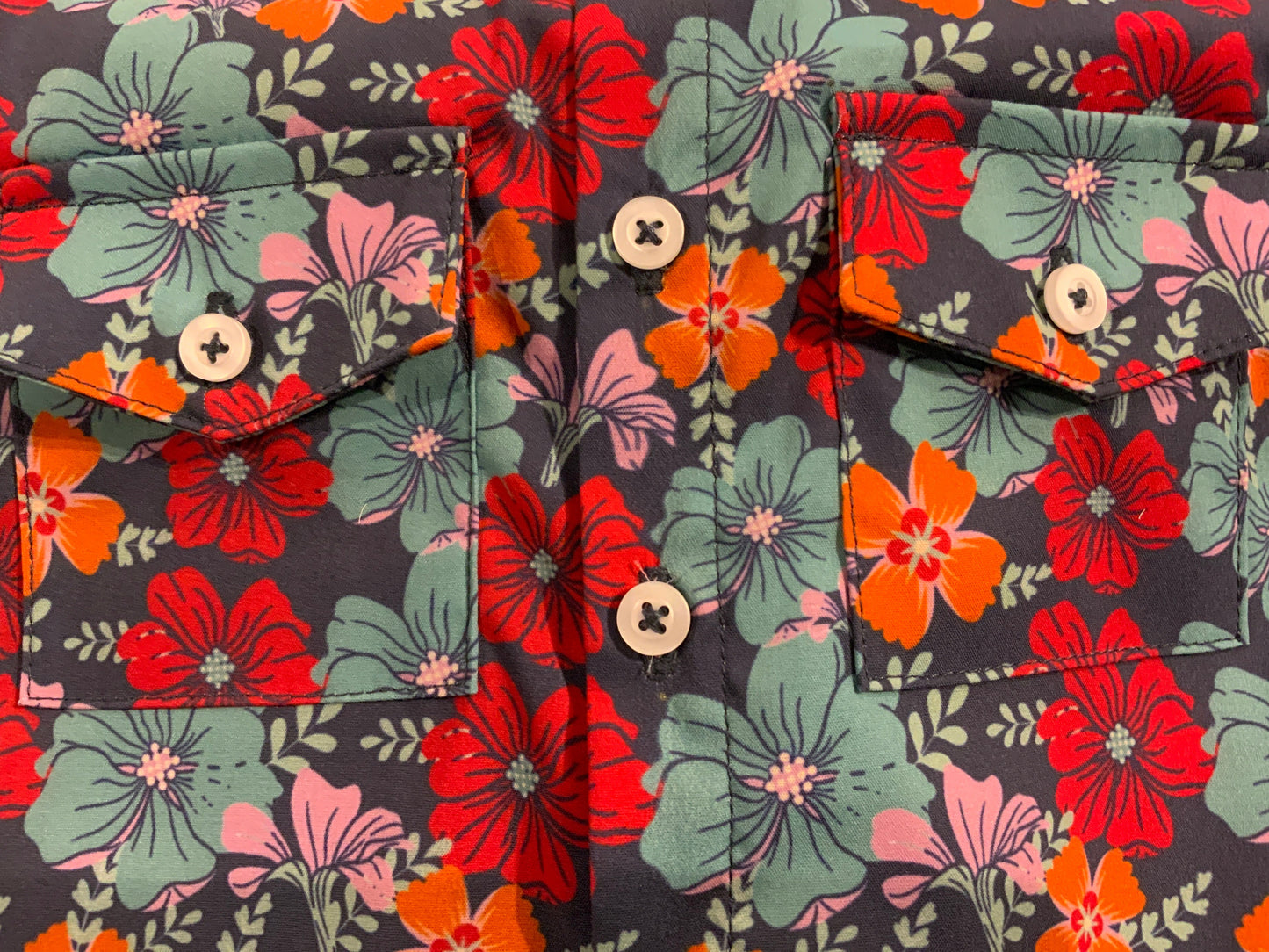 Dylan- Performance Flower Print, Button Front Shirt