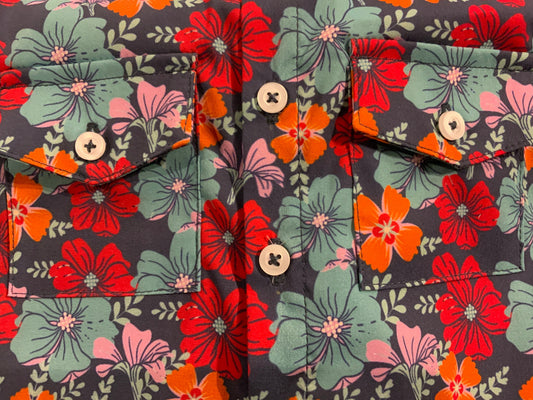 Dylan- Performance Flower Print, Button Front Shirt