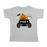 Sweet Wink gray short-sleeve t-shirt with pumpkin monster truck design