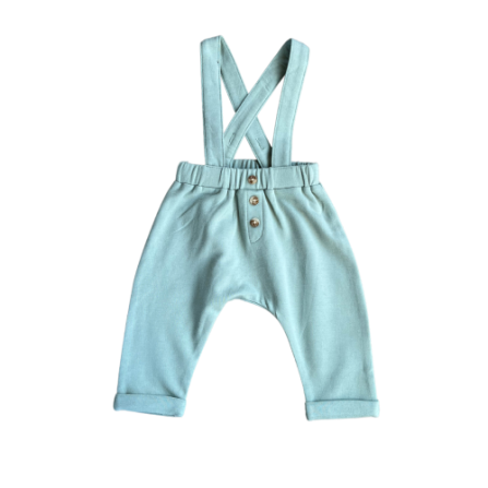 Baby Sprouts LV Suspenders Overalls in Iceberg, featuring classic suspender design in cool tone