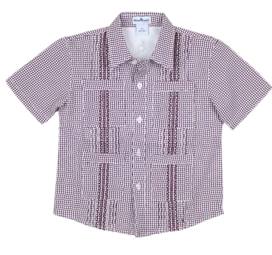 Men’s-Guayabera Gameday Wave Check SS Shirt-Blue Quail