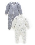 Purebaby 2-pack zip growsuit in nautical; 100% organic cotton with two-way zip and built-in feet