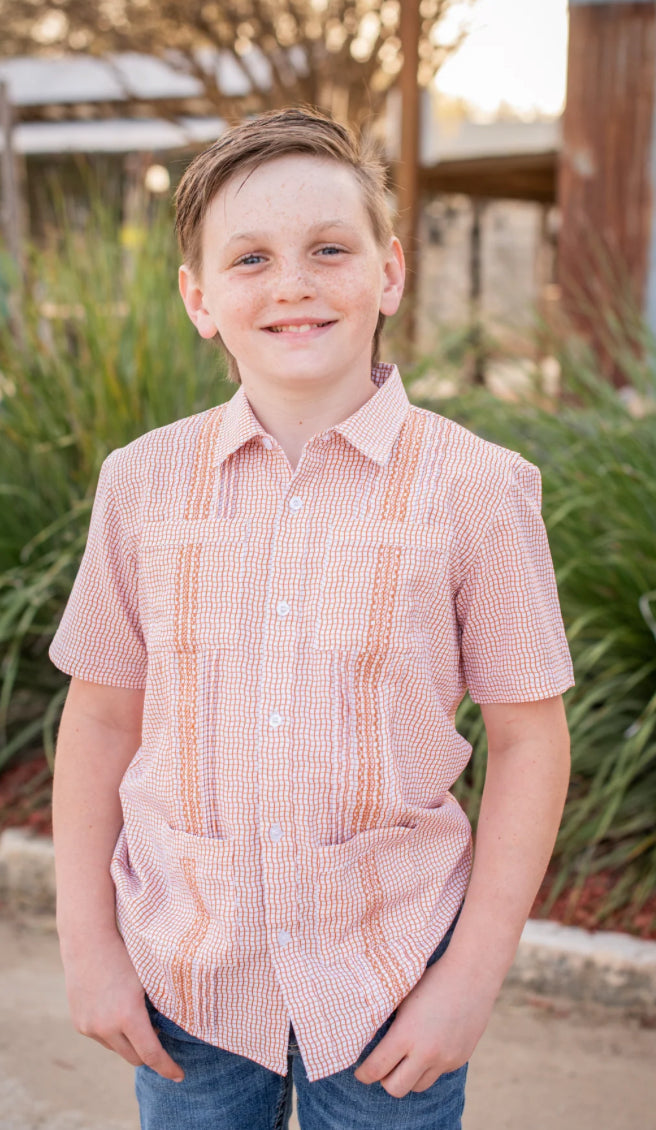 Guayabera, Game Day, Wave Check SS Shirt-Blue Quail