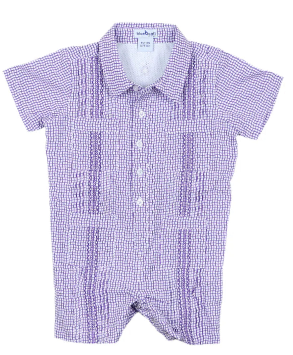 Guayabera-Gameday Wave Check SS Romper-Blue Quail