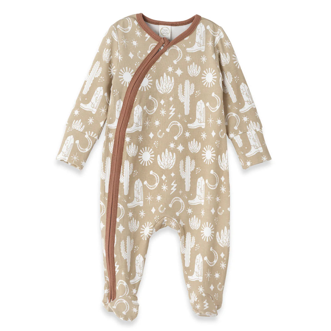 Tesa Babe, Wild West, LS Footed Zipper Romper-Beige