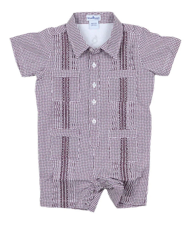 Guayabera-Gameday Wave Check SS Romper-Blue Quail