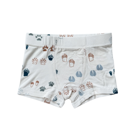 Baby Sprouts boys bamboo boxer briefs with footprints pattern, elastic waistband, flat seams