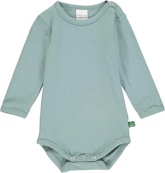 Fred's World Alfa long-sleeved bodysuit in mineral, organic cotton with snap closures