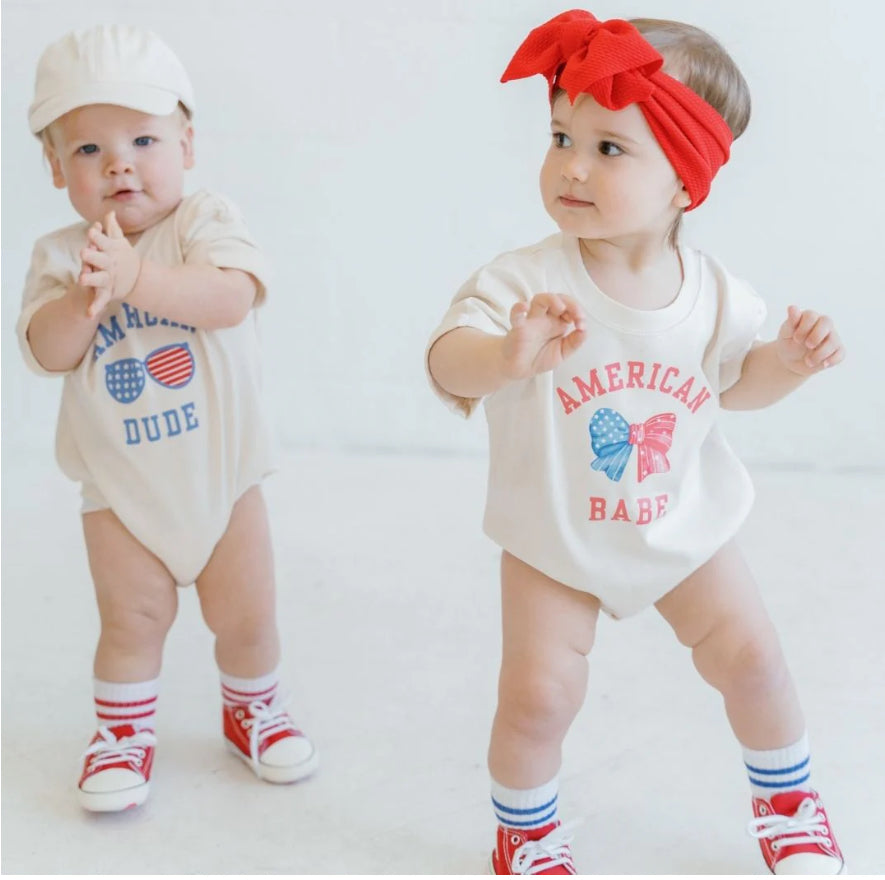 American Dude Romper-Natural