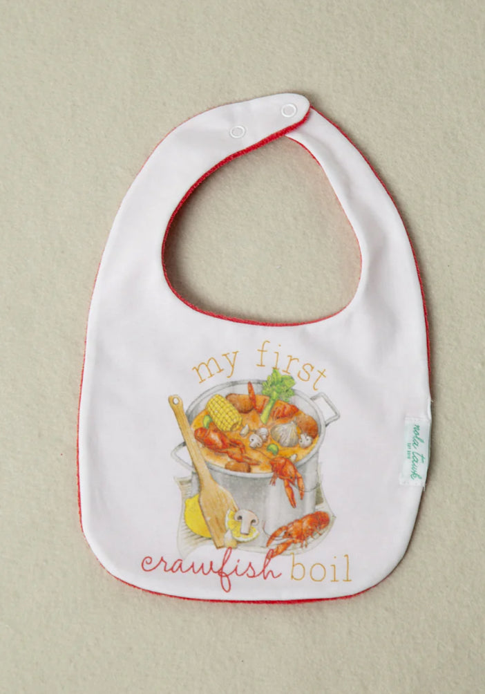 My First Crawfish Bib by Nola Tawk in organic cotton with adjustable snaps