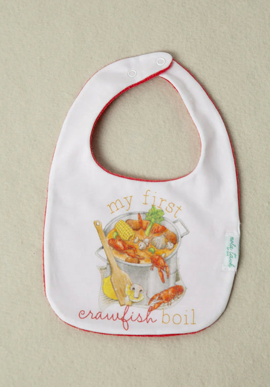 My First Crawfish Bib by Nola Tawk in organic cotton with adjustable snaps