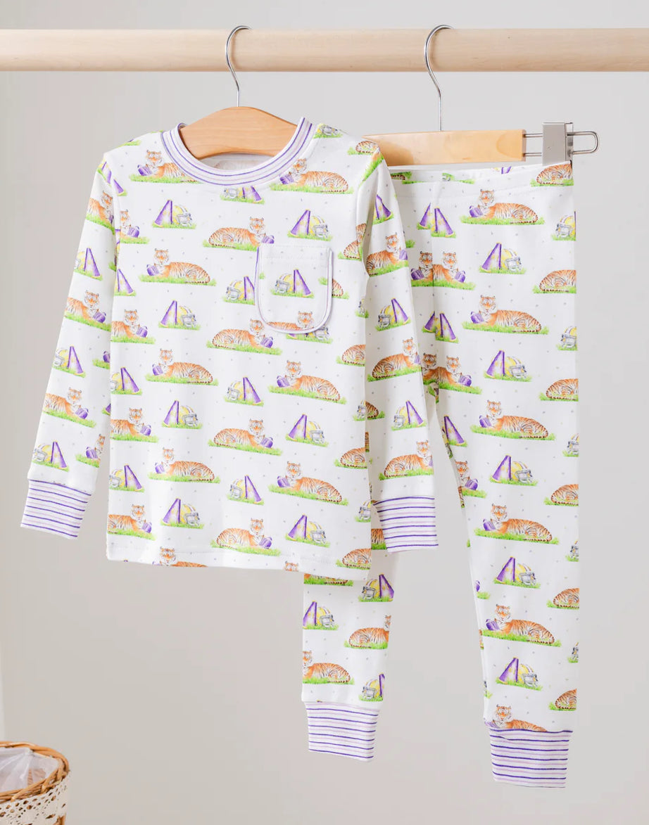Nola Tawk Mascot Mania 2-piece organic cotton long-sleeved pajama set with pullover top and elastic waistband