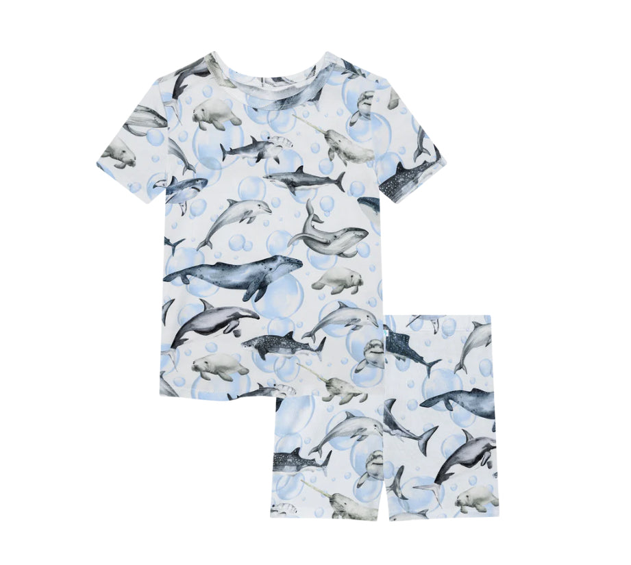 Posh Peanut Sharkly short sleeve shorts pajama set in soft bamboo viscose