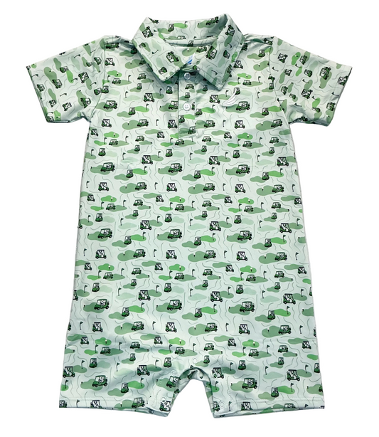 Banks-Performance Dog Golf Cart Print Polo Romper