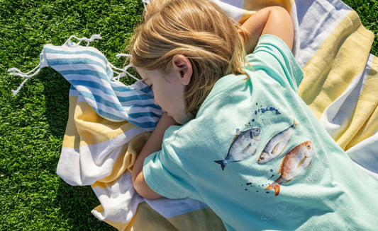 Fish Trio Tee by Saltwater Boys in 100% cotton with classic front pocket