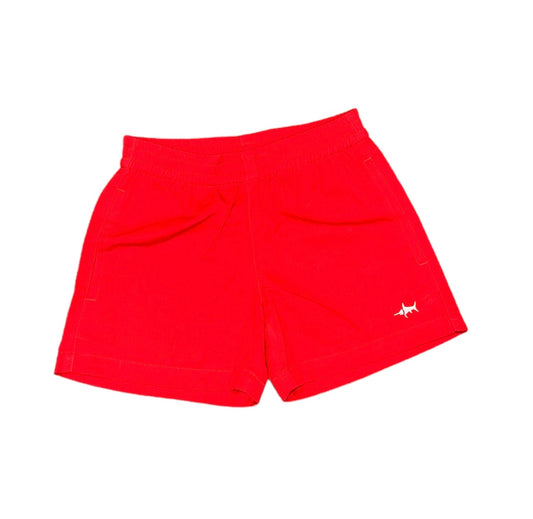 Naples Elastic Waist Shorts in red with embroidered marlin, elastic waist design