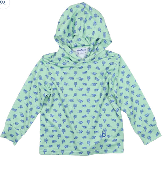 Blue Quail Mudbugs lightweight performance hoodie in signature print, quick-drying breathable fabrication