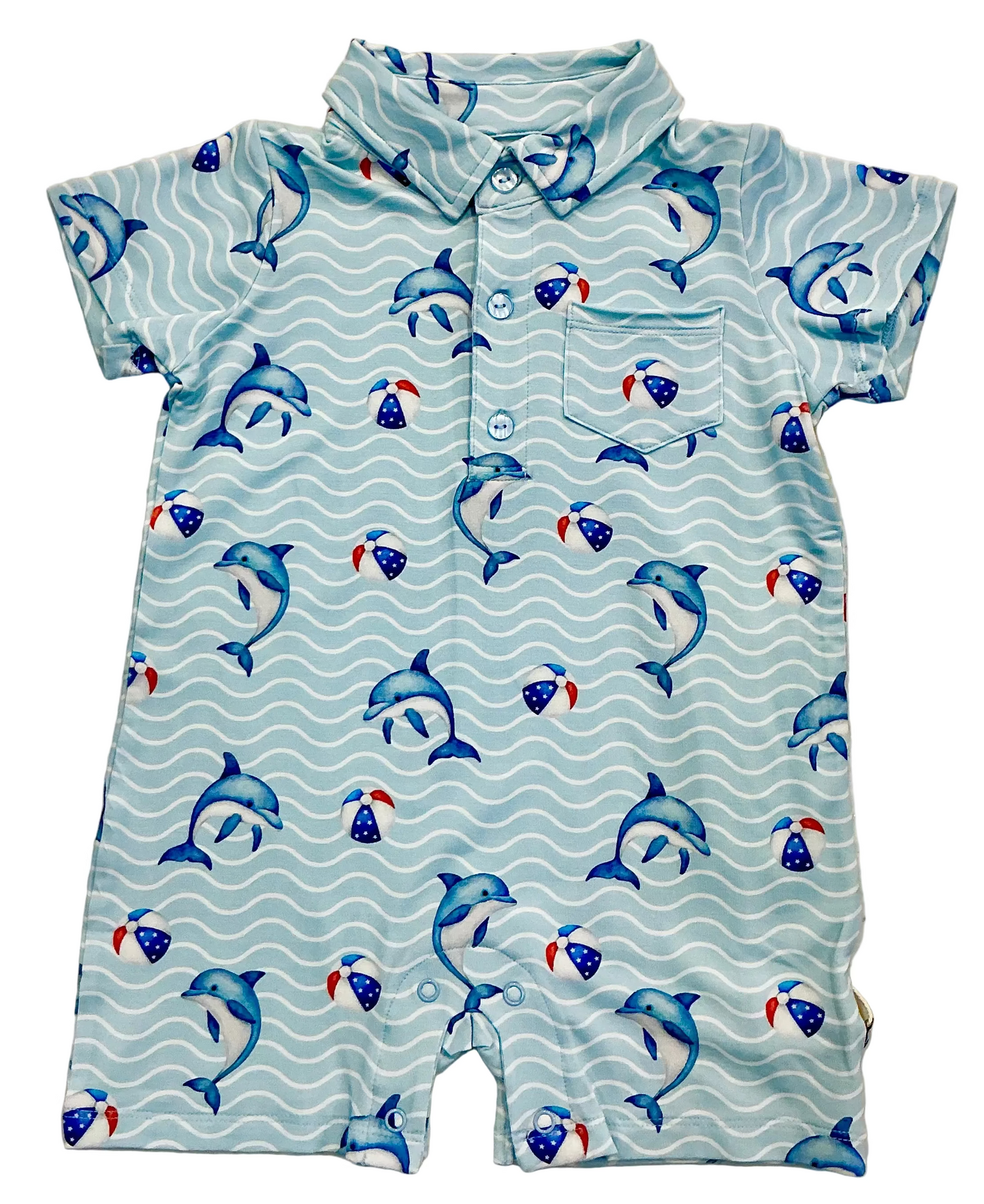 Flynn Polo Romper by Lev Baby in certified sustainable fabric, featuring classic polo styling