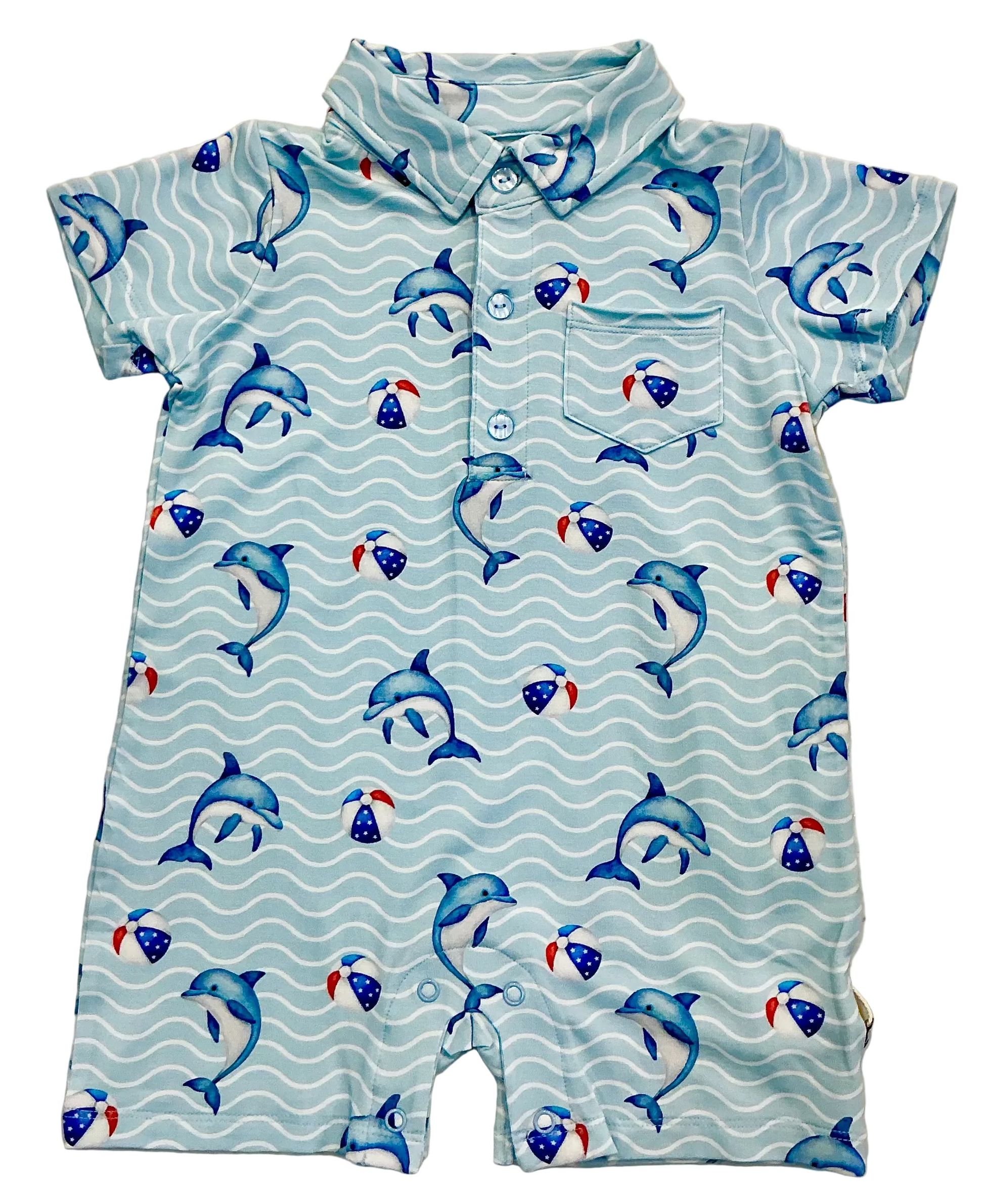 Flynn Polo Romper by Lev Baby in certified sustainable fabric, featuring classic polo styling