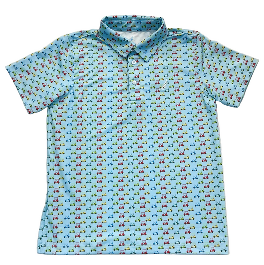 Miles-Performance Blue Golf Cart Print SS Polo