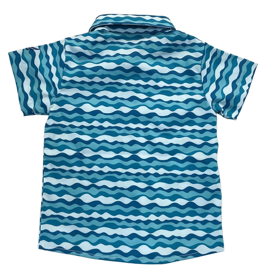Dylan- Performance Wave Print, Button Front Shirt