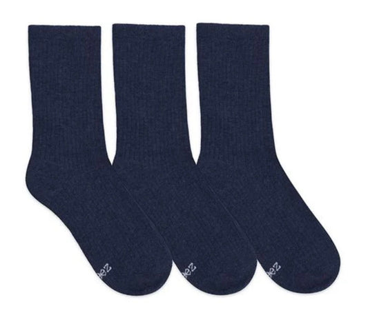 Maxwell Navy Crew Socks 3-Pack by Robeez, displayed flat on a neutral background